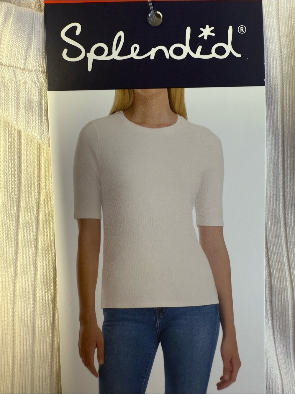 Splendid Cream Short Sleeve Ribbed Top Size Medium NWT